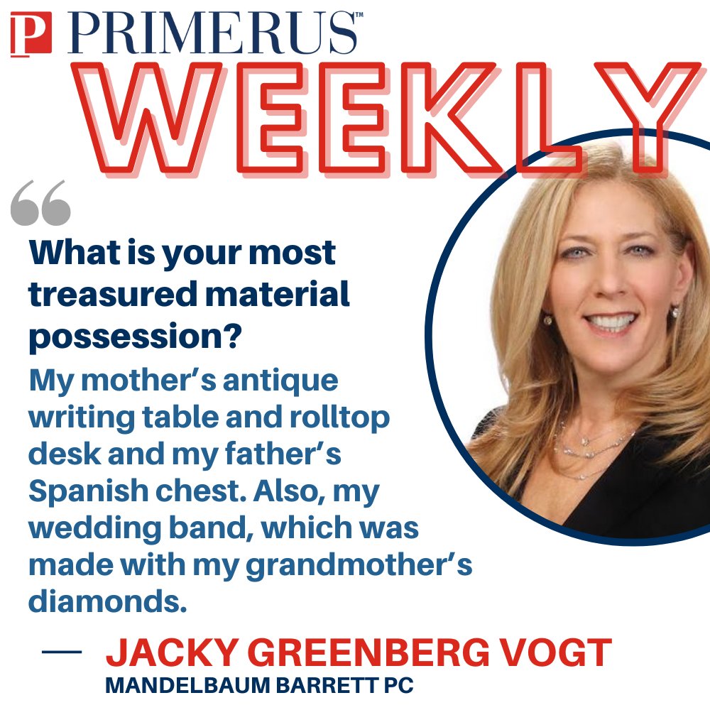 Want to learn more about Jacky Greenberg Vogt of @Mandelbaumlaw? She told us a bit more about herself in a Q &amp; A for the Primerus Weekly.

primerus.com/q-a-with-jacky…

#primerus #worldsfinestlawfirms #primerusweekly