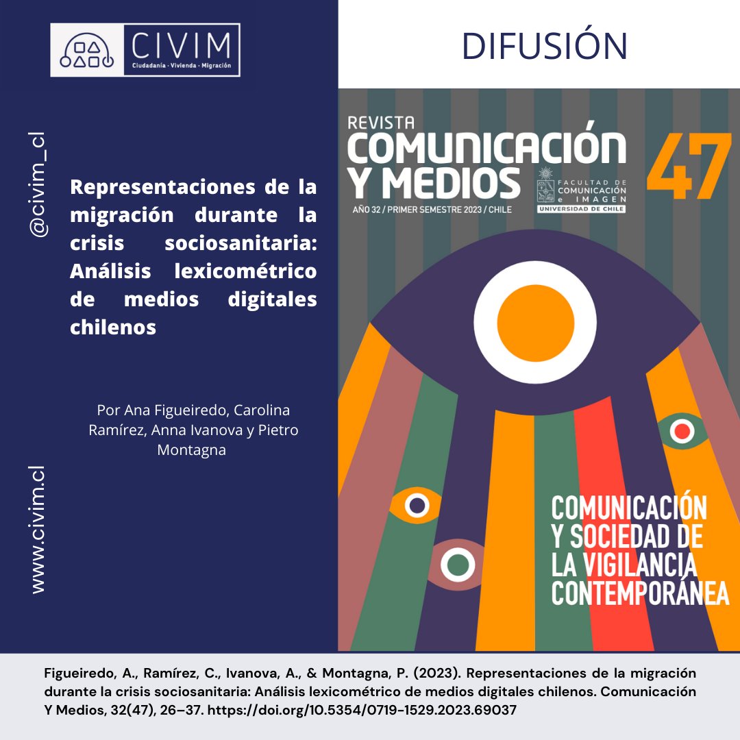 En esta oportunidad, les compartimos el artículo "Representaciones de la migración durante la crisis sociosanitaria" y en el cual participó nuestra investigadora Carolina Ramírez. <a href="/CentroCOES/">COES</a> <a href="/CisjuUcsh/">CISJU UCSH</a> 
comunicacionymedios.uchile.cl/index.php/RCM/…
