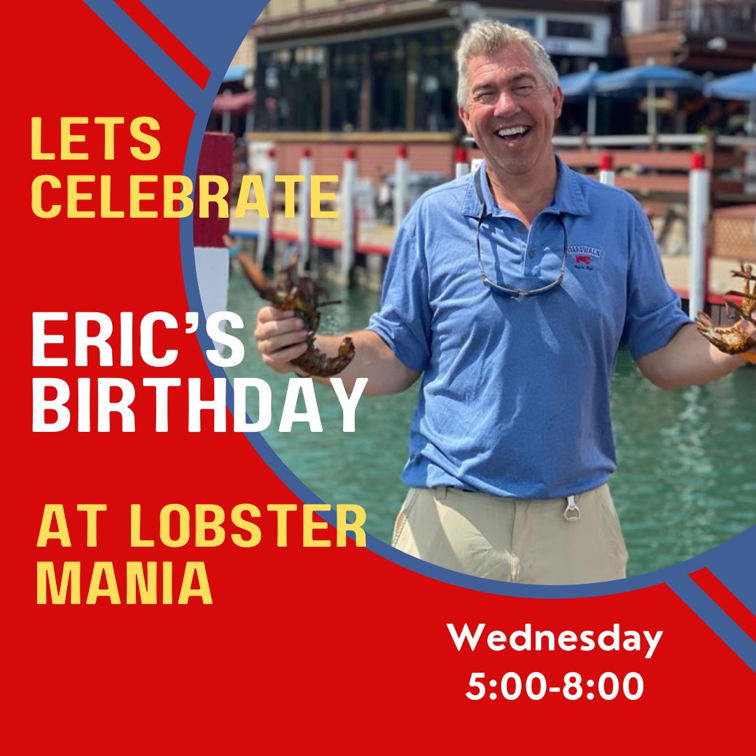 Boardwalkpib's tweet photo. Help us celebrate Eric’s Birthday during Lobster Mania! Come join us Wednesday’s from 5-8 for 1 lb. Lobster Dinner and a Bowl of our Lobster Bisque! 🦞
(dine in only and while supplies last) #pib #putinbay #lobster #lobstermania #getthebisque https://t.co/XkpQIQxcan
