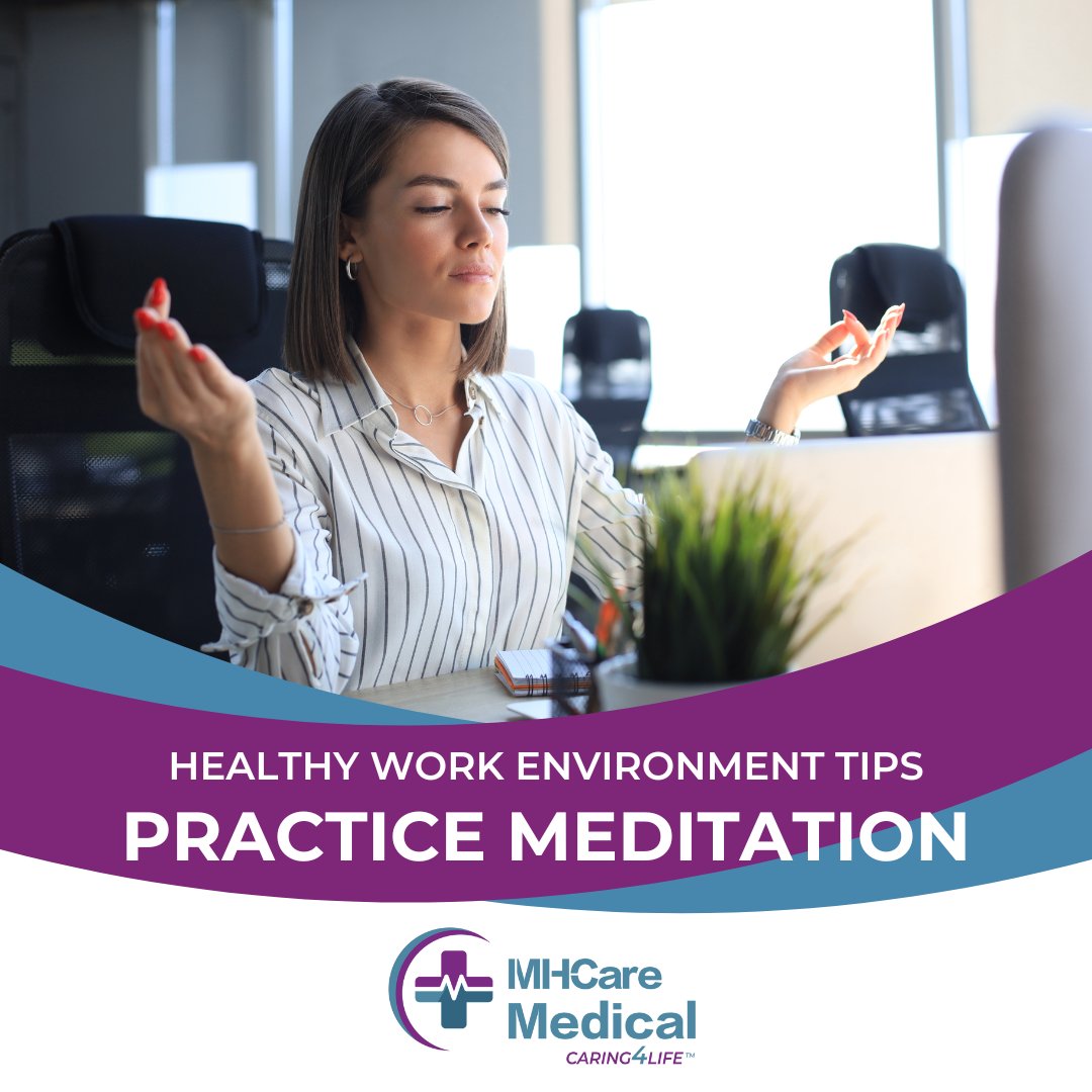 A healthy work environment starts with ourselves! Practice meditation at work … as simple as that!
.
#caring4life #caringforcommunities #mhcaremedical #yeg #edmonton #medical #dental #clinics #schools #carehomes #healthy #healthcaresolutions #healthsolutions