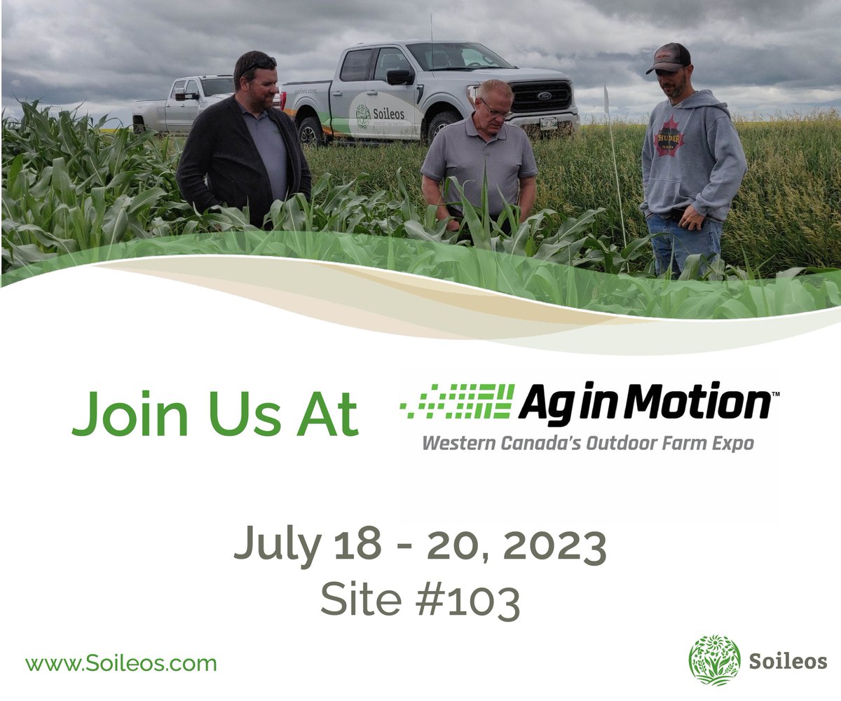 soileos's tweet photo. Connect with us at Ag in Motion, July 18-20, site #103. Come and explore how #Soileos can optimize both soil and plant health over a variety of crops—helping growers create the ultimate yield. https://t.co/eePhrTrhS5 #AIM23 #AgTwitter #AgTech #Soileos #CdnAg #MadeInSK https://t.co/PVI8DhLn7A