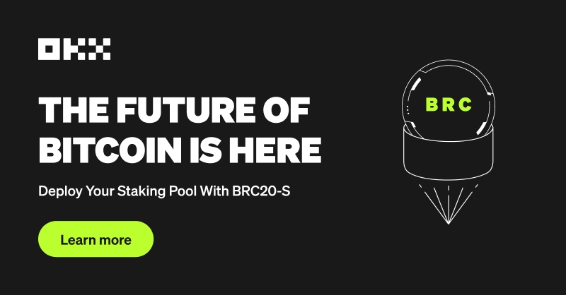 okx's tweet photo. BRC20-S is an innovative, open token standard that makes it possible to stake BRC-20 tokens on the #Bitcoin blockchain! 

Learn how to deploy your own BRC20-S staking pool ⤵️