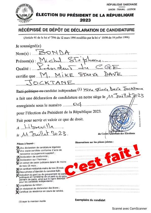 mikejocktane's tweet photo. C'est fait! Notre candidature est actée, chers partenaires. Le combat se poursuit donc, pour une alternance crédible à la tête de notre pays, le #Gabon.

Dr #MikeJocktane
#GabonAlternance2023 https://t.co/b7I0r9htfB