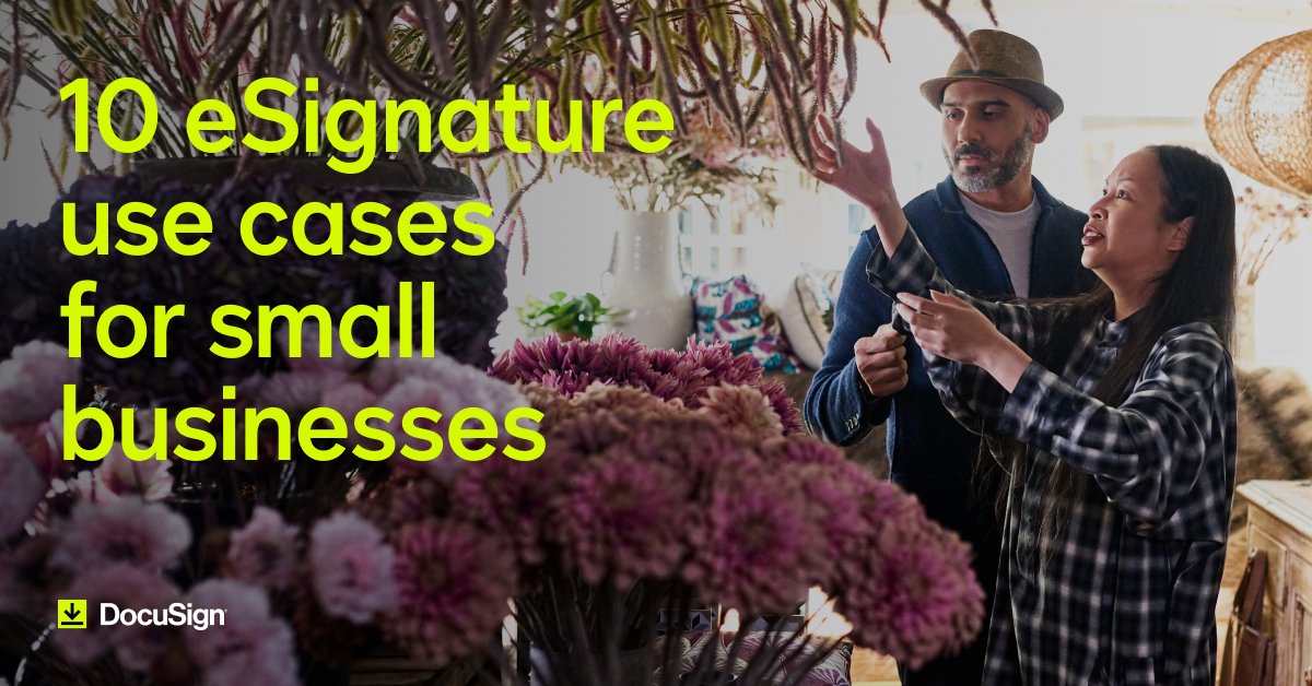 Docusign's tweet image. Small businesses 🤝 eSignature. 

Explore how yours may benefit: bit.ly/3DaP1wC #smallbiz #smbtech