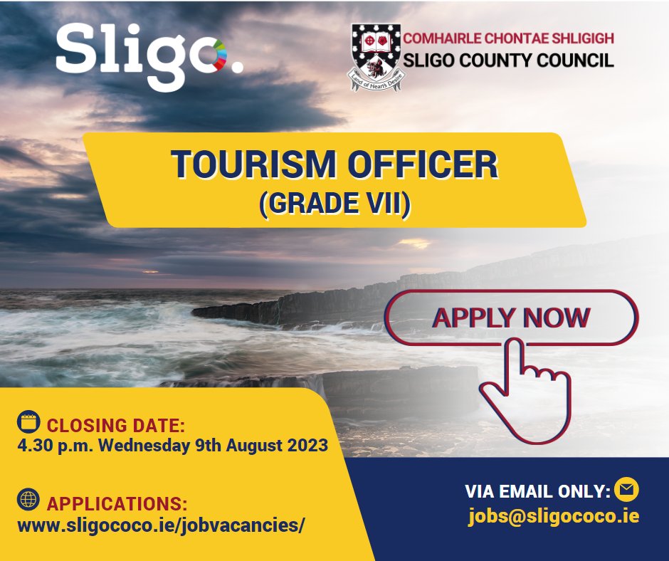 Sligo County Council (@sligococo) on Twitter photo Applications for the following position are available at sligococo.ie/jobvacancies
✔️𝗧𝗼𝘂𝗿𝗶𝘀𝗺 𝗢𝗳𝗳𝗶𝗰𝗲𝗿 (𝗚𝗿𝗮𝗱𝗲 𝗩𝗜𝗜)
📅 Closing Date: via email to jobs@sligococo.ie is 4.30pm Wednesday 9 August.
#JoinOurTeam #Recruitment #Tourism <a href="/Sligo/">Live | Invest | Visit</a> sligococo.ie/jobvacancies/ Applications for the following position are available at sligococo.ie/jobvacancies
✔️𝗧𝗼𝘂𝗿𝗶𝘀𝗺 𝗢𝗳𝗳𝗶𝗰𝗲𝗿 (𝗚𝗿𝗮𝗱𝗲 𝗩𝗜𝗜)
📅 Closing Date: via email to jobs@sligococo.ie is 4.30pm Wednesday 9 August.
#JoinOurTeam #Recruitment #Tourism <a href="/Sligo/">Live | Invest | Visit</a> sligococo.ie/jobvacancies/