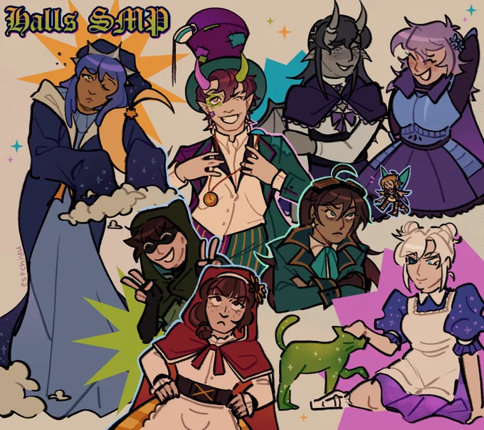 halls characters i've been wanting to draw all season long!!  can u guess which fairytale each character belongs to  [ #HallsSMP  ]