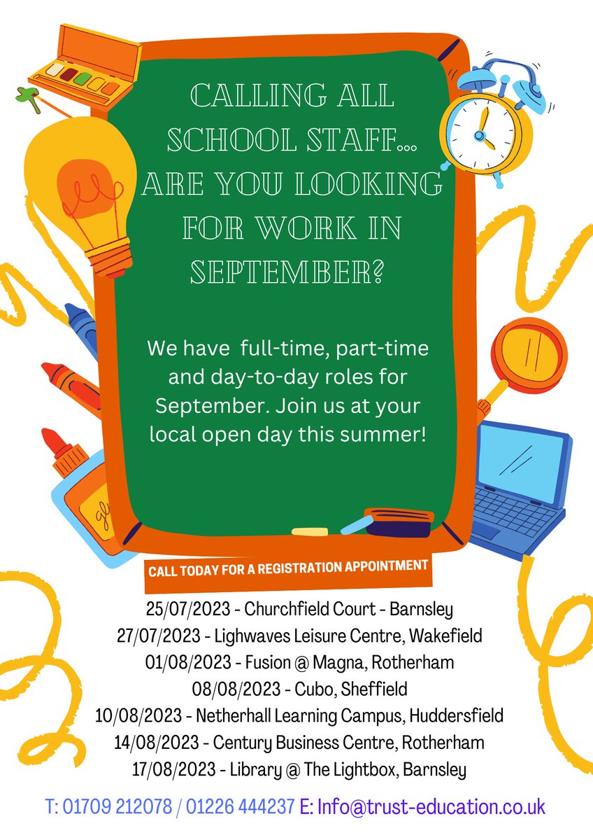 Call us today for a registration appointment....  #WestYorkshire #SouthYorkshire #schoolsupply #supplyteacher #agency #supplyroles #recruitment