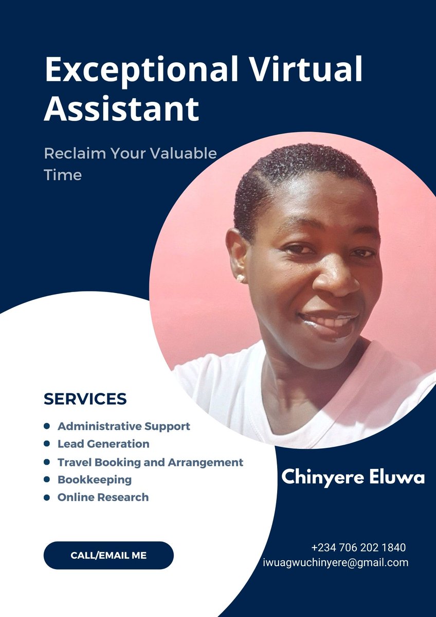 ChinyereEluwa's tweet photo. Let me use this opportunity to introduce myself in this space.
I am a Virtual Assistant who loves helping business owners, CEOs and executives reclaim their valuable time.
If you need help with those recurring tasks, then send me a message so I can help you out.
#virtualassistant https://t.co/mbDJ5MwGlq