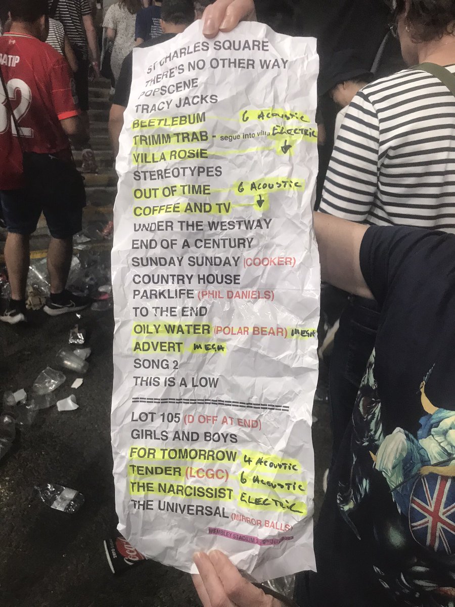 munkrunkey's tweet image. FYI set list #blur #BlurWembley - for all your running playlist requirements.