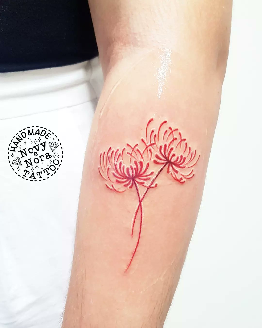 Red Spider Lily Blackout Tattoo Style on White Background  Generated by  AI Stock Illustration  Illustration of flora bloom 284558989