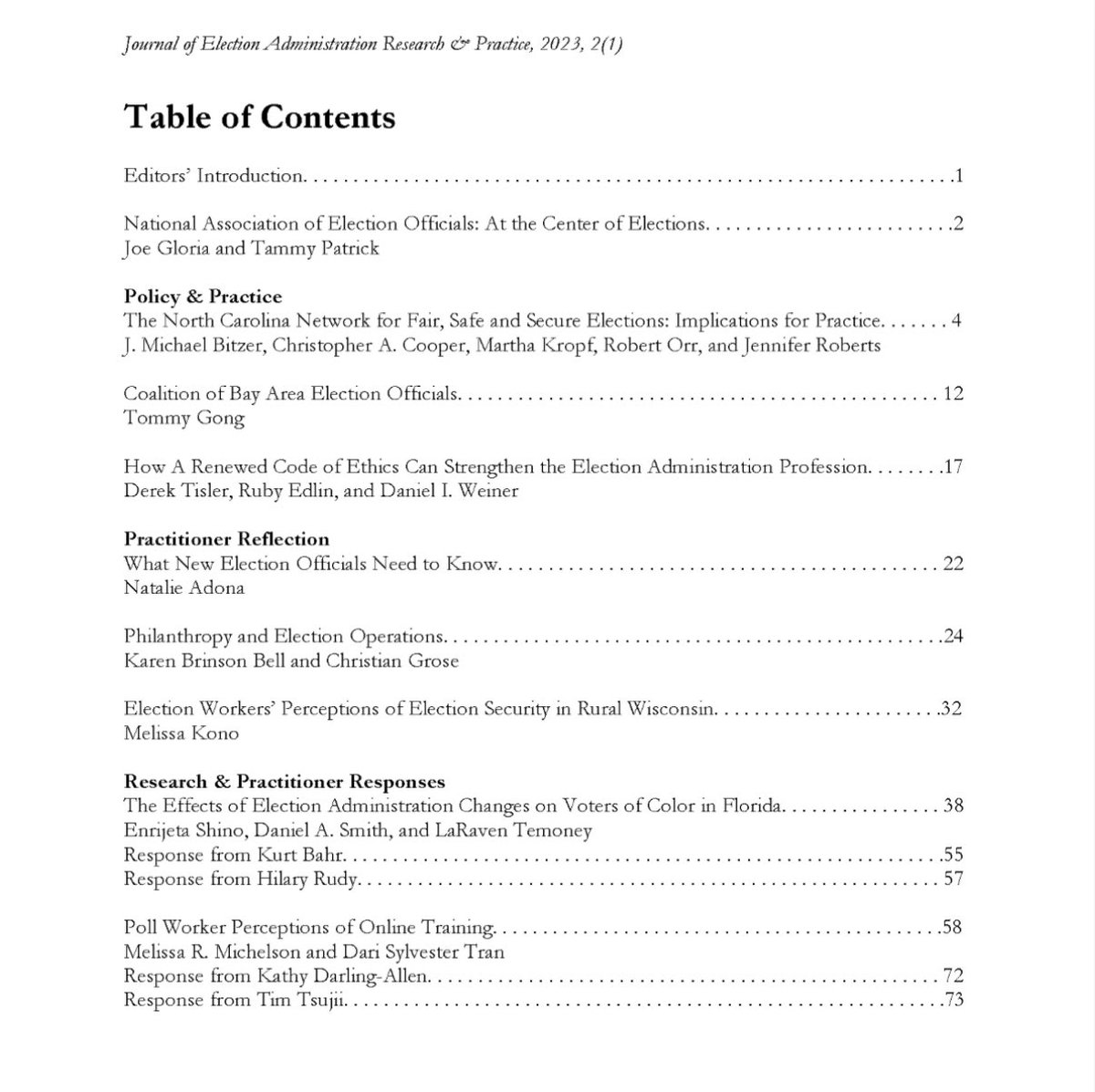 🔥 Hot off the (virtual) press 🔥 

Volume 2 Issue 1 is available now!
We once again have some fantastic contributions from some of the best election administrators and scholars around the country. Thank you to everyone who contributed!

Check it out: electioncenter.org/journal-of-ele…