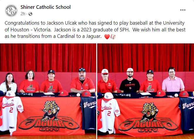 📍 Shiner St. Paul's Jackson Ulcak will move about an hour down the road to Victoria to continue his baseball career. UH-Victoria was 28-27 this past season.