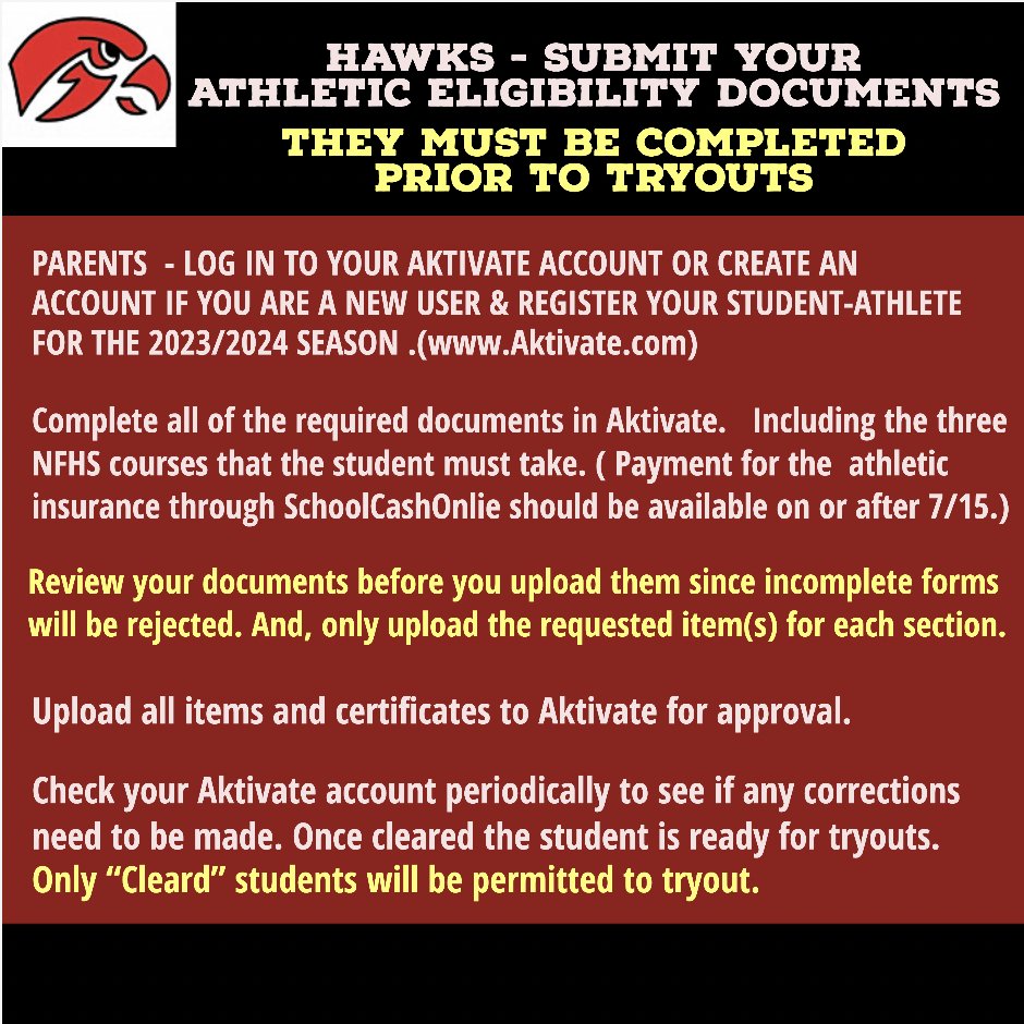 Check this out if you are interested in participating in Hawk Sports for the upcoming school year.