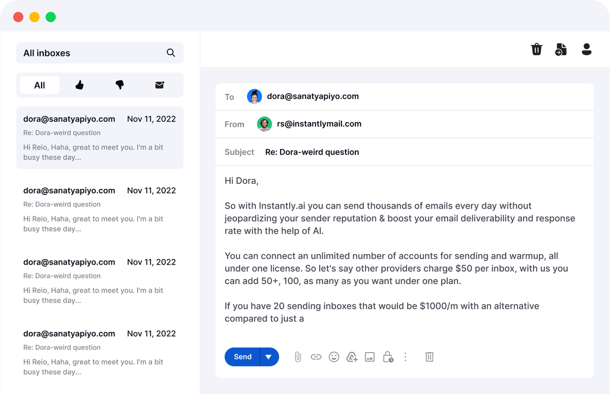 AIGeniuses1's tweet photo. 10. Instantly AI
Utiliza esta herramienta de IA para aumentar 10 veces el número y las reuniones con tus clientes potenciales.
Alcanza fácilmente la bandeja de entrada de tus prospectos.
Pruébalo aquí: https://t.co/j6MLtzY22X
#InstantlyAI #GeneraciónDeLeads #EmailMarketing https://t.co/IjXzk7tkqZ