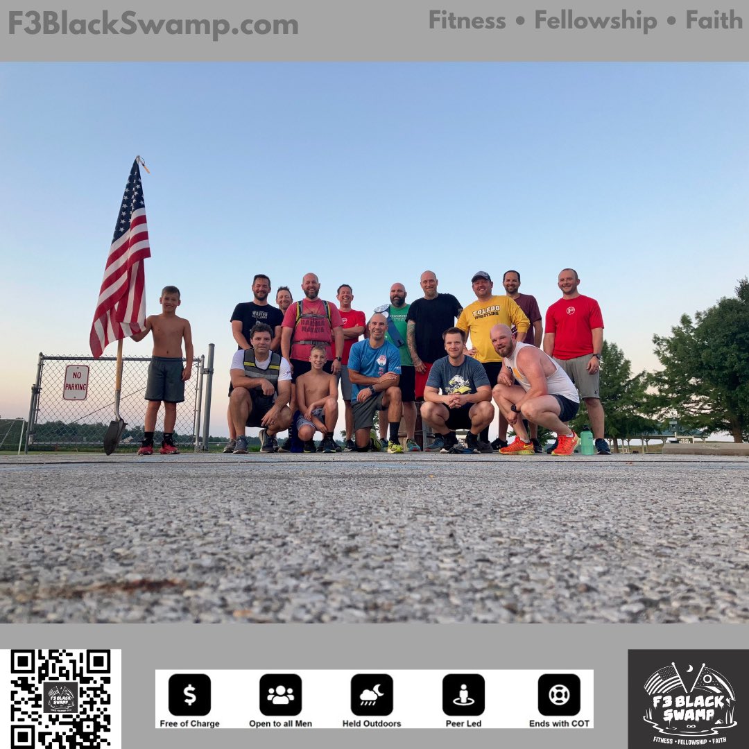 The men of #F3BlackSwamp Murph’d, Rucked, and Ran this morning at 3 AO’s. Miss your chance? You’re in luck, one more workout tonight at #TheCommons. 

#F3 #F3BlackSwamp #IronSharpensIron #Fitness #Fellowship #Faith https://t.co/TTstpKmkL3