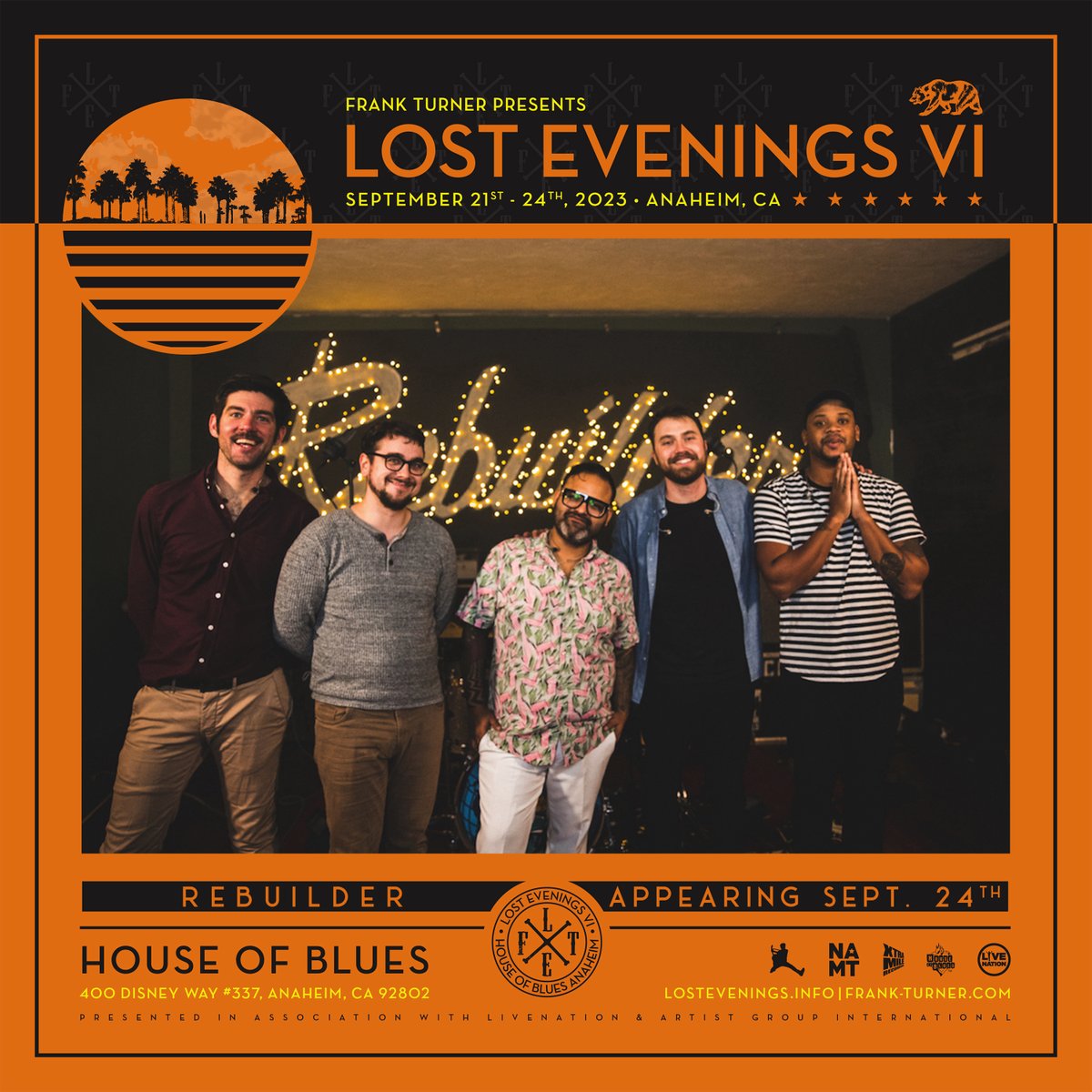 JUST ANNOUNCED! <a href="/DividedHeaven/">Jeff Berman</a> &amp; <a href="/RebuilderBoston/">Rebuilder</a> will be joining the festivities at <a href="/frankturner/">Frank Turner</a>'s Lost Evenings VI on Sept. 23rd &amp; 24th, respectively!

As of now, Lost Evenings VI is all SOLD OUT, but keep your eyes peeled for any updates/news at lostevenings.info