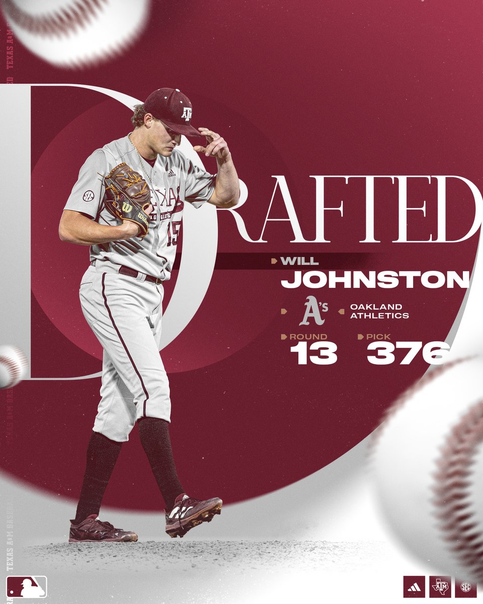 In the 13th round of the <a href="/MLBDraft/">MLB Draft</a>, the Oakland Athletics select <a href="/wbj1212/">Will Johnston</a>! 👍

#GigEm