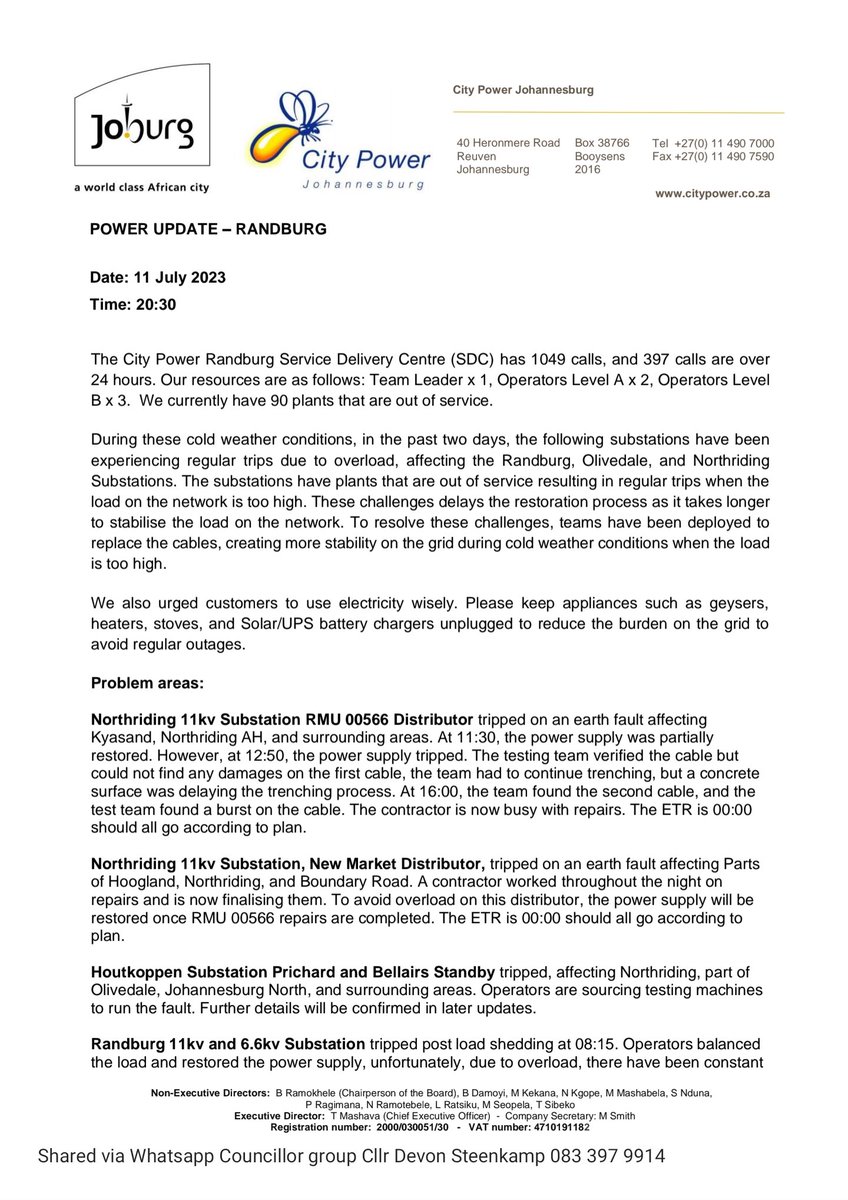 THEDEVCHEV's tweet image. ⚡ #Block8 #Block10 #NorthridingAH #KyaSand #Northgate
11 July 2023 20h45 - Cllr Devon Steenkamp 

Finally a update received