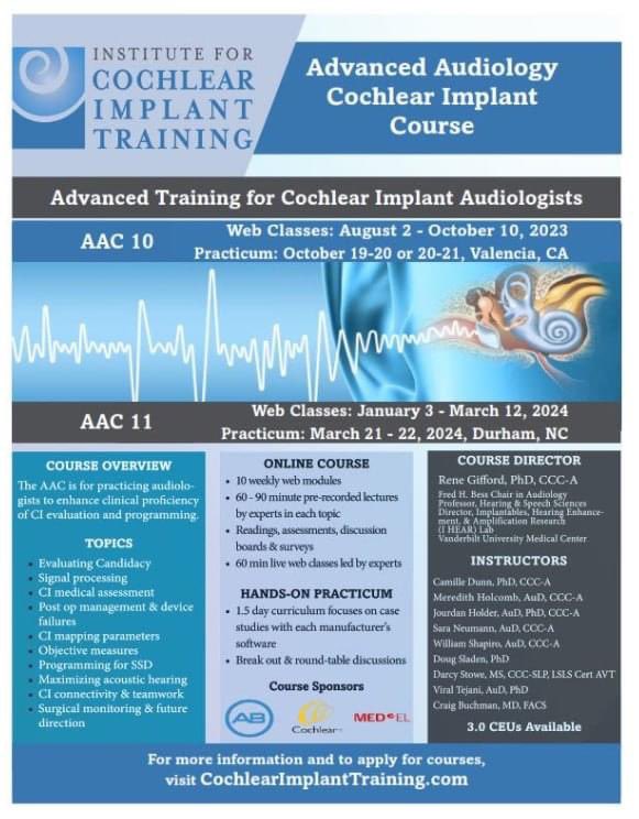 Are you an #audiologist interested in learning more about #cochlearimplants? Check out the ICIT Advanced Audiology Course at CochlearImplantTraining.com to learn more and #enroll!
