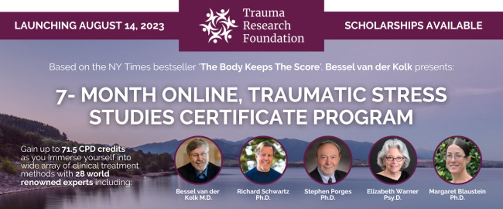 I'm grateful to the TRF; I was accepted for admission, with scholarship, to Dr. Bessel van der Kolk's Trauma Studies Certificate Program, beginning in August. #grateful #TheBodyKeepsTheScore