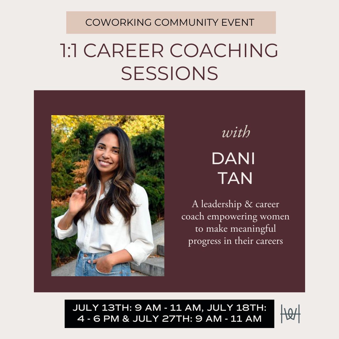 In need of career advice or coaching? 💼

Dani Tan is offering free 1:1 career coaching sessions for those who attend our NYC co-working days on July 13th, July 18th &amp; July 27th. 

Sign-up for coworking here: lu.ma/hwcoworking