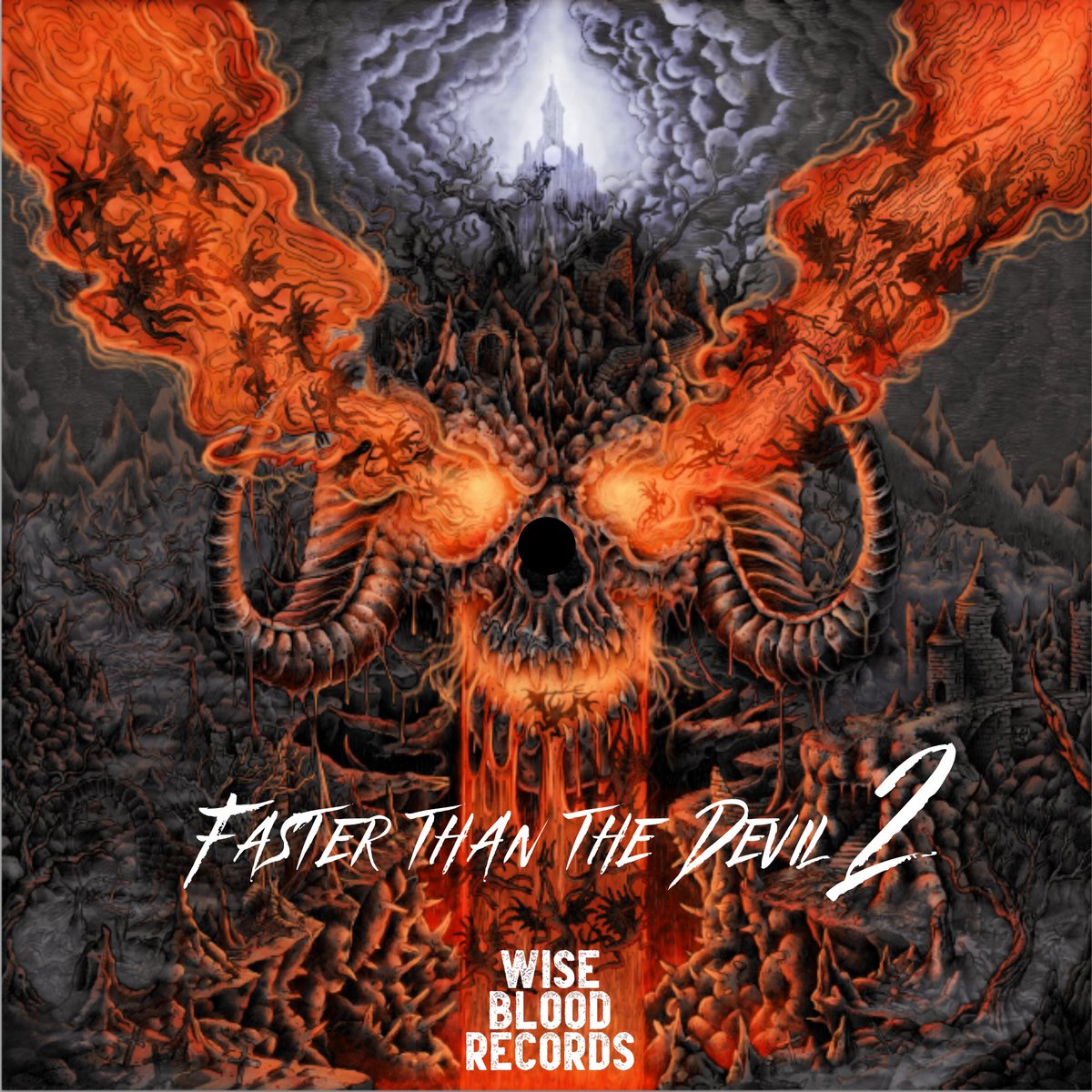 WiseBloodRecs's tweet photo. Yesterday we announced Faster Than the Devil 2, the sequel to last year's ferocious four-band split. The plan is to turn it into an annual series featuring 4 of my favorite fast 'n' filthy artists.

Tomorrow we announce the bands. Until then, admire this amazing cover art! https://t.co/UWWlLQlGpH