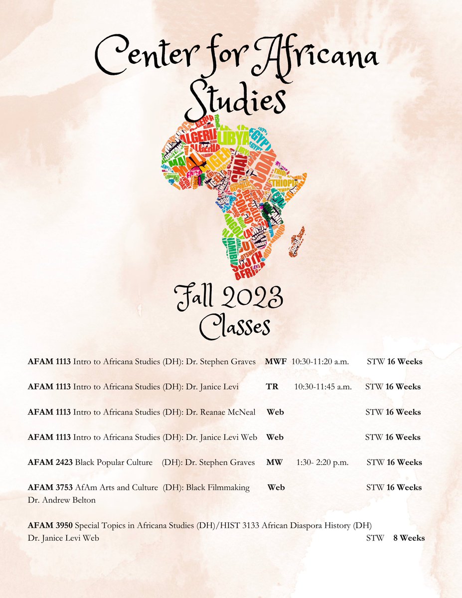 HELLO AND HAPPY SUMMER!
While you are enjoying your break, don't forget to enroll in one or more of our Fall courses! Also, have you declared a minor? For more details, speak with your advisor. Let's Chat soon in the Center for Africana Studies.
