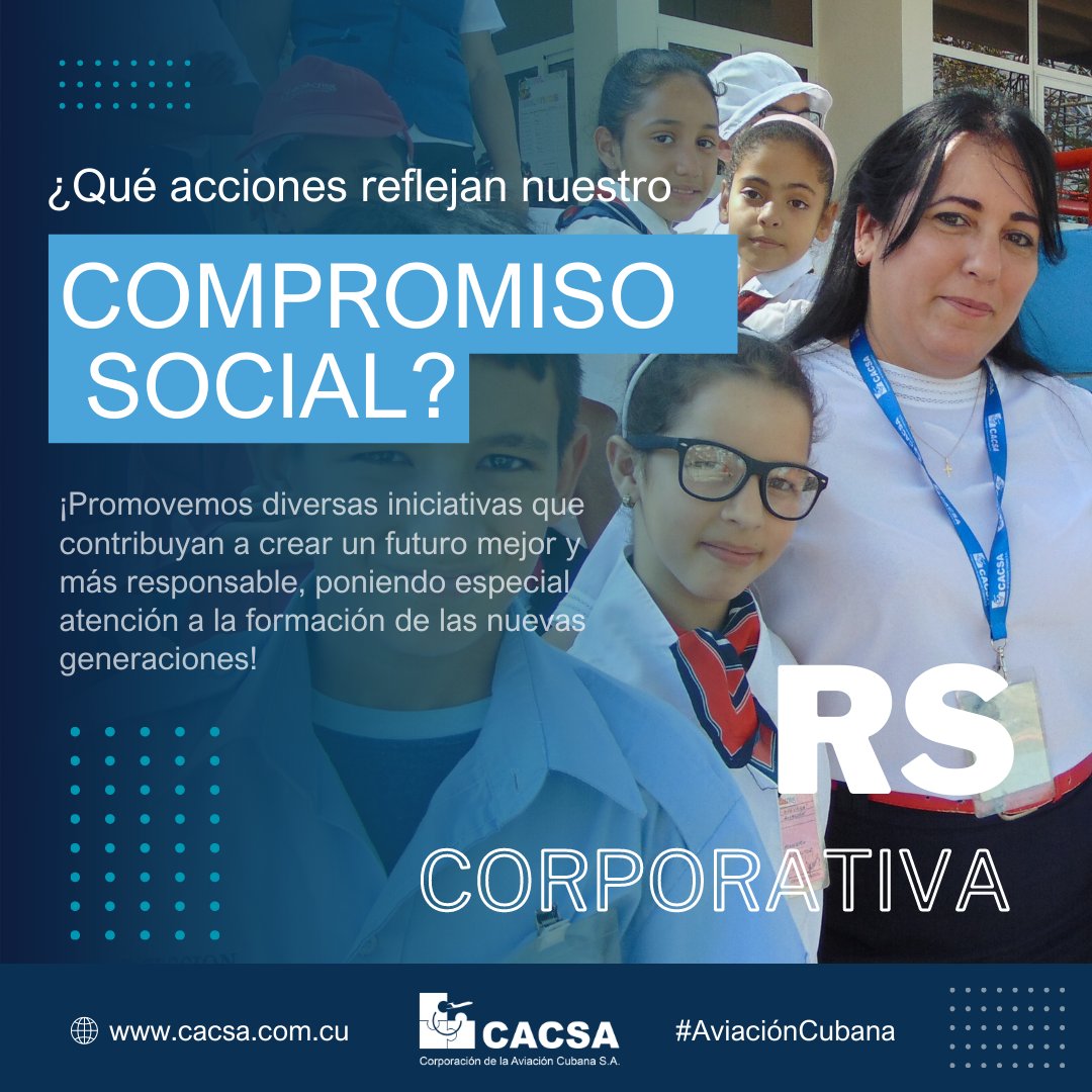 👉La atención a la formación de las nuevas generaciones es una de las acciones que reflejan nuestro compromiso social.
#ElFuturoEsAhora 
.
.
#AviaciónCubana ✈️🇨🇺#ResponsabilidadSocial 🤗💙