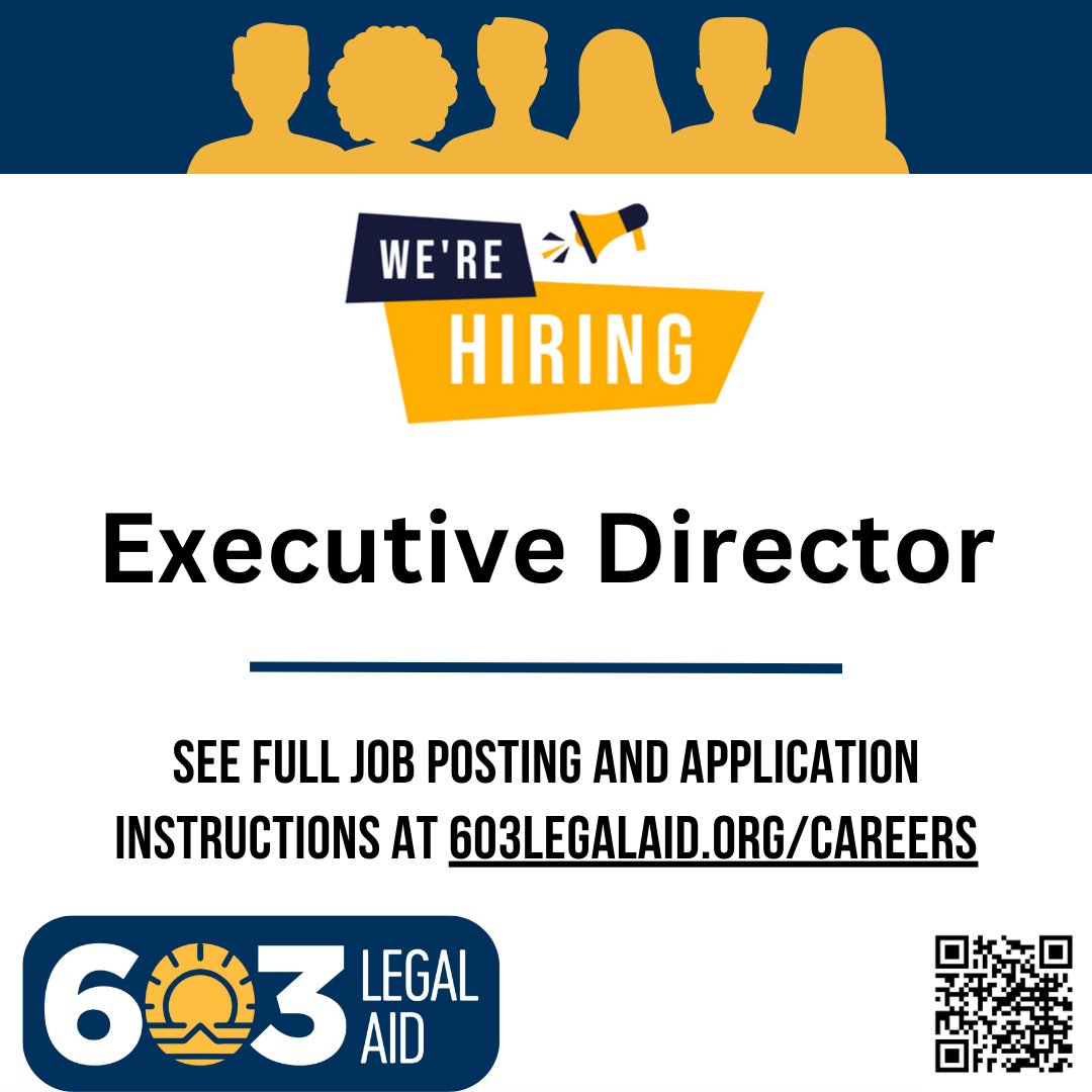 NH Justice for All (@nhjustice4all) on Twitter photo 603 Legal Aid is still accepting applications for an experienced and dynamic Executive Director to join the organization. Click here for more information ➡️ bit.ly/3J8gnHM
#LegalAid #Careers #NH 603 Legal Aid is still accepting applications for an experienced and dynamic Executive Director to join the organization. Click here for more information ➡️ bit.ly/3J8gnHM
#LegalAid #Careers #NH