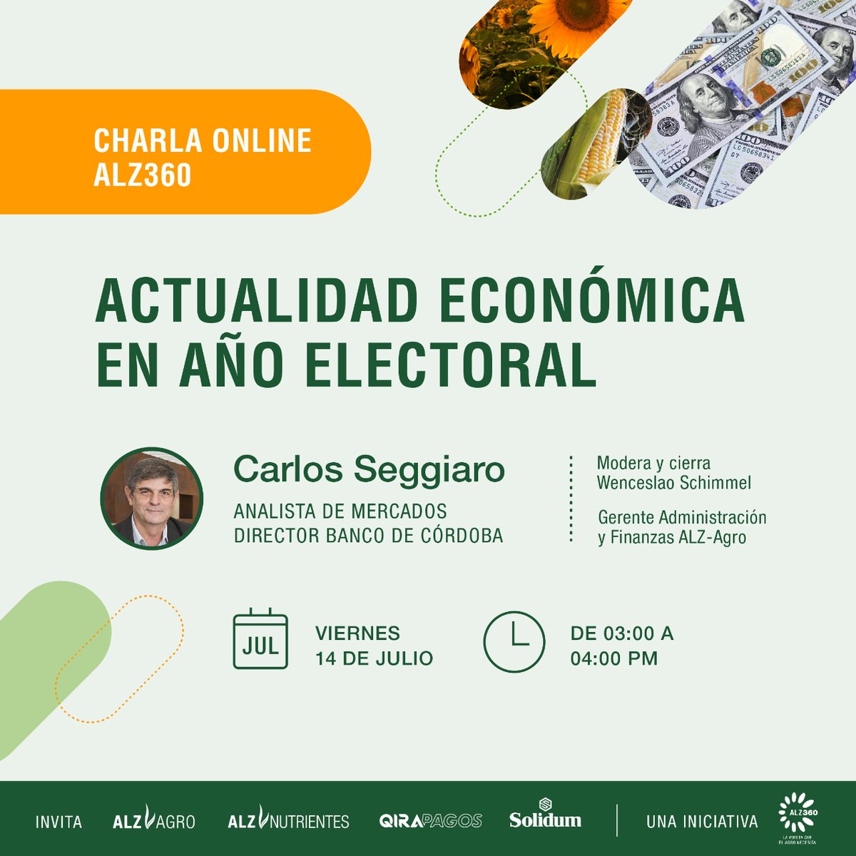 ALZ_Agro's tweet photo. 👉🏼 Este Viernes 14 de julio vamos a estar dando una charla sobre todo lo que tenes que saber acerca de la actualidad económica en año electoral.

Además, quedate a escuchar: Biostimulando cultivos, una opción sustentable 🌾.

Te esperamos 15 hs, ¡registrate en nuestra web! 💻 https://t.co/5TlkZ9PCza