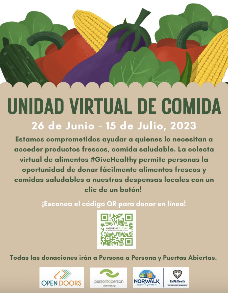 There are only 4 days left until the end of the #GiveHealthy virtual food drive with <a href="/p2phelps/">Person to Person</a> and <a href="/OpenDoorsCT/">Open Doors</a>! This drive allows you to easily donate fresh fruit, veggies, and other fresh food items quickly on their online platform. Go to amplify.ampyourgood.com/user/campaigns… to donate!