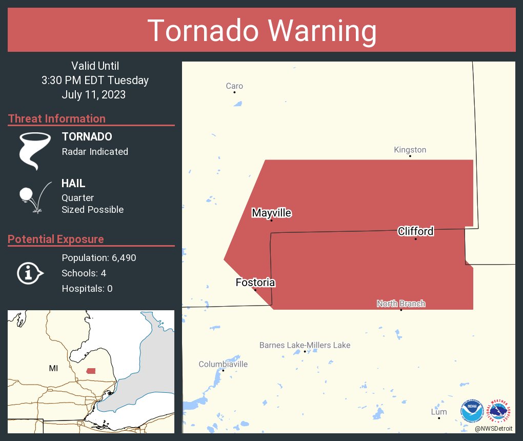 NWS Tornado on Twitter "Tornado Warning continues for Mayville MI