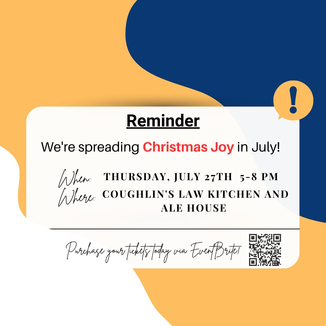 Santa is comin' to town!

We're only a few weeks out from Christmas in July and you don't want to miss the Holiday cheer!

Enjoy complimentary appetizers/a free drink ticket on us.

Afraid you're on the Naughty List? You'll have a chance to win any donated raffle baskets.
