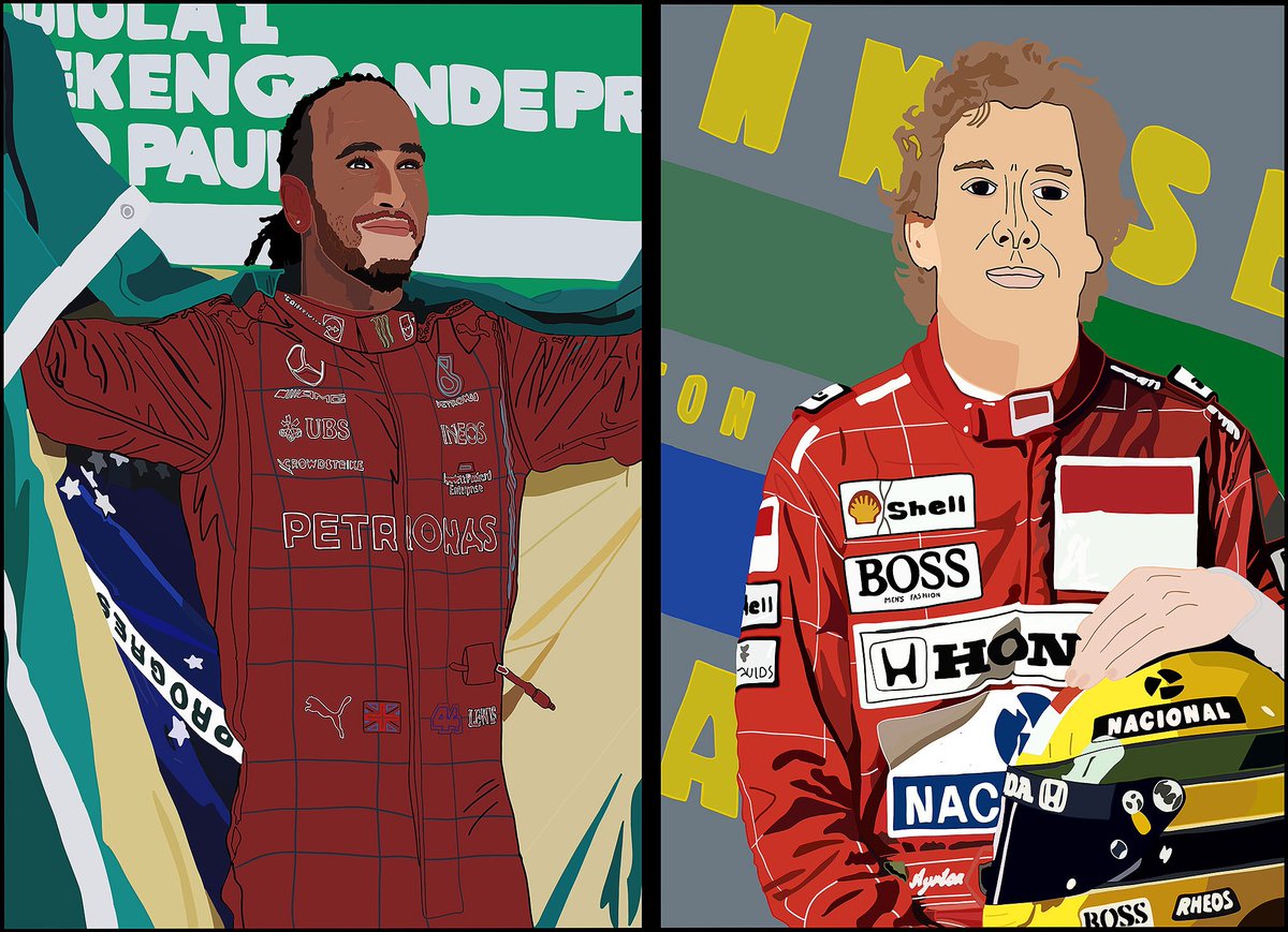 LVideoartist907's tweet photo. @LewisHamilton @ayrtonsenna @mercedesamgf1 #brazil2021 titled my GOATS of F1 #f1 #ayrtonsenna #lewishamilton #mercedesamgf1 #photoshopcc2023 #lescartoonart https://t.co/M8xKUrVyql