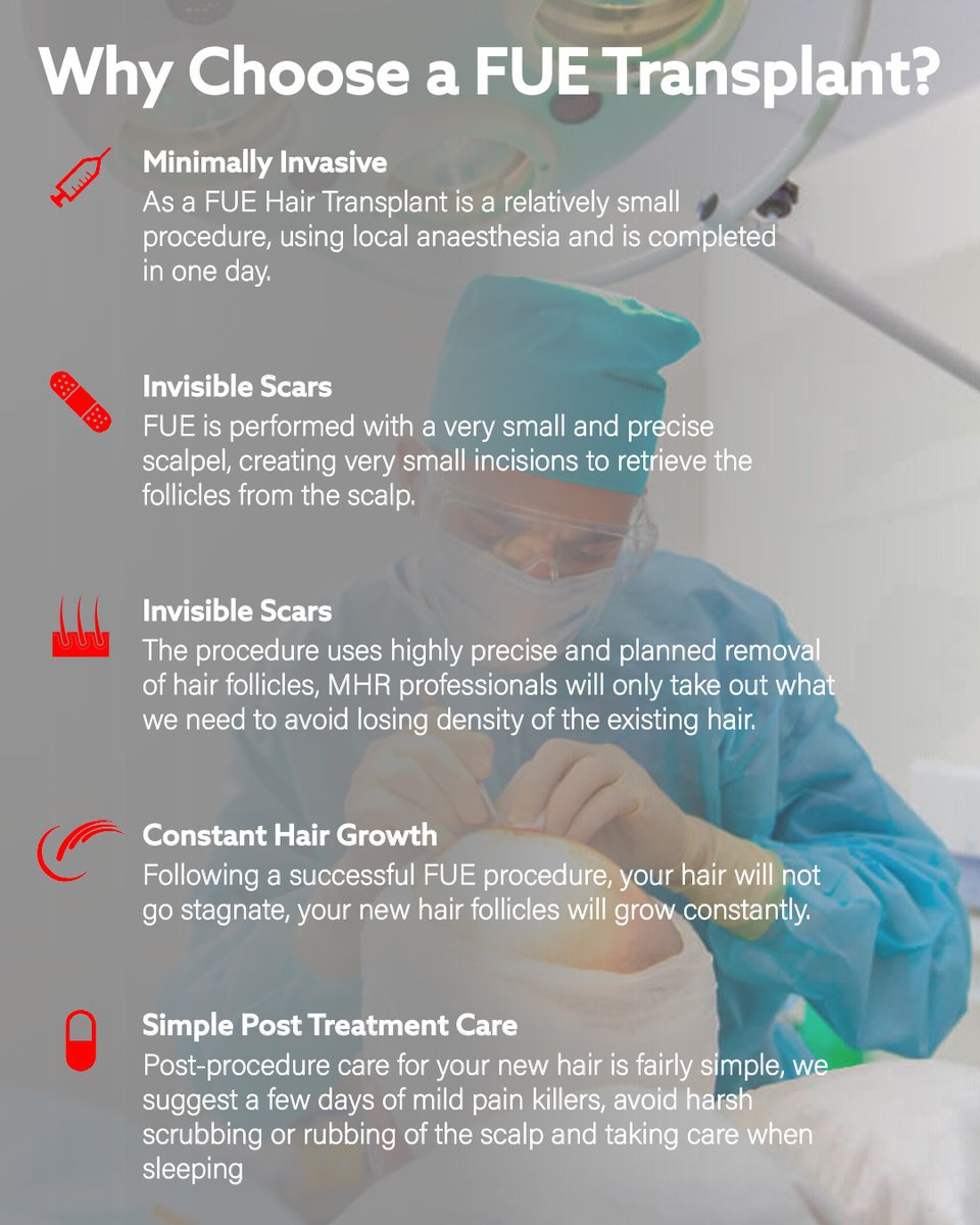 MHRClinicUK's tweet photo. 🤔❓ Why choose Follicular Unit Extraction (FUE) Hair Transplants?

MHR Clinic specialises in FUE hair transplants and guarantee the success of our work, due to the quality and longevity of the results we achieve.

#hairloss #fuetransplant #hairtransplant https://t.co/4x3xOfUN4Y