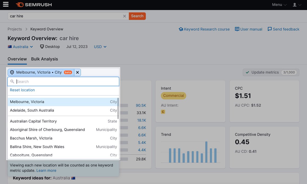 Was wondering when an SEO tool would provide this data – <a href="/semrush/">Semrush</a> is the first. There's now the ability to view more granular search volume metrics for keywords (by 'city', for example). Will you be using this?