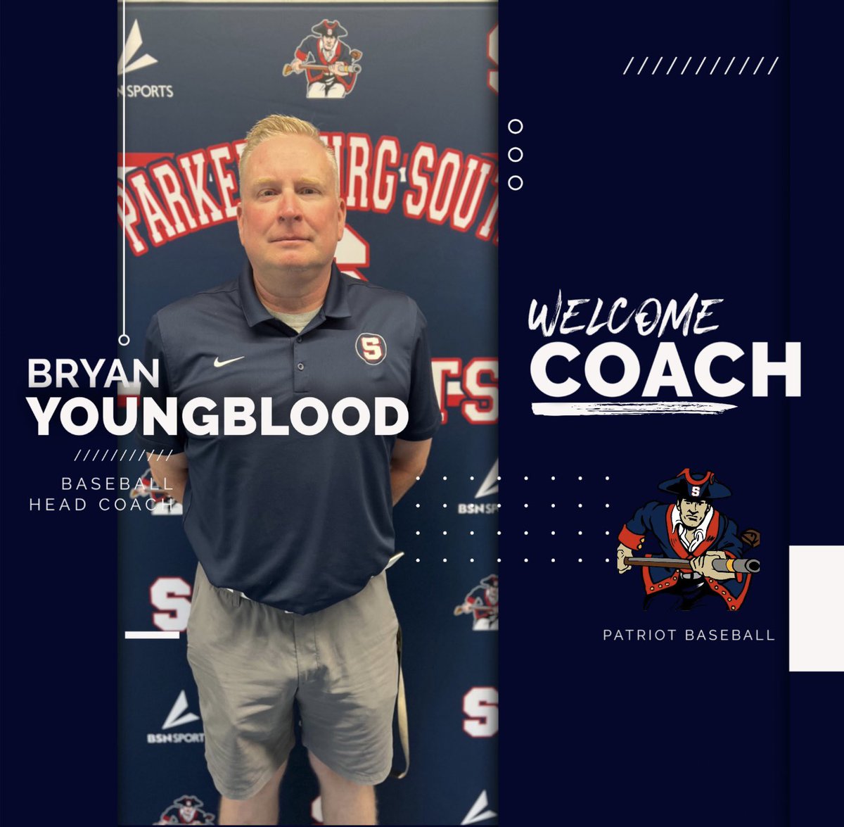 Patriot Athletics is proud to announce our new Head Baseball Coach, Bryan Youngblood! Coach Youngblood has an extensive knowledge of the game of baseball and many years of experience as a player and coach. 
We look forward to many successful seasons!