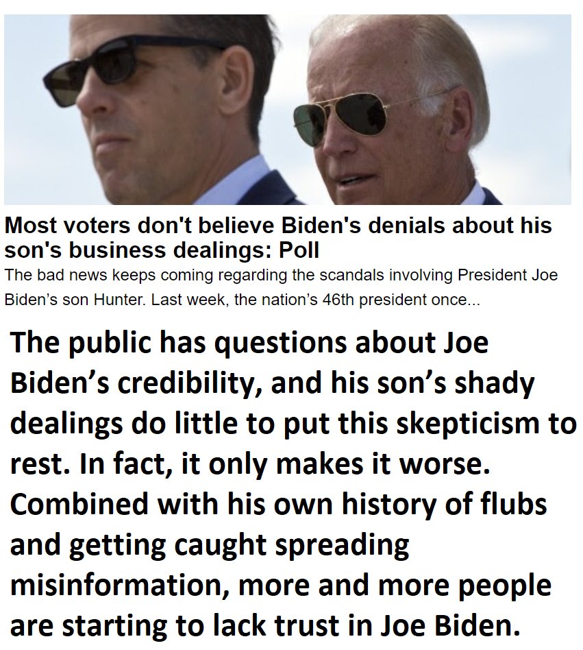 🇺🇸❤️PATRIOT FOLLOW TRAIN❤️🇺🇸 🇺🇸❤️GOOD TUESDAY NIGHT !❤️🇺🇸 🇺🇸❤️DROP YOUR HANDLES ❤️🇺🇸 🇺🇸❤️FOLLOW OTHER PATRIOTS❤️🇺🇸 🔥❤️LIKE & RETWEET IFBAP❤️🔥 🇺🇸❤️PRAY FOR TRUMP❤️🇺🇸 Most voters don't believe Biden's denials about his son's business dealings: Poll