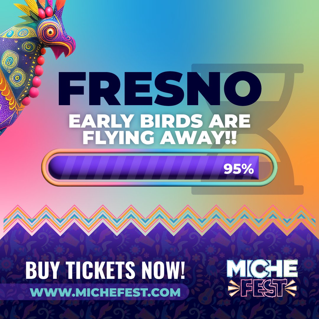 #Fresno, ¡última llamada para que compres tus boletos a precio Early Bird!🎫🐦💥
¡Asegura tu lugar con descuento antes de que los precios suban!

Last Call for Early Bird Tickets for Fresno!🎫💥🤙
The clock is ticking, and our Early Bird tickets are about to take flight!
Secure
