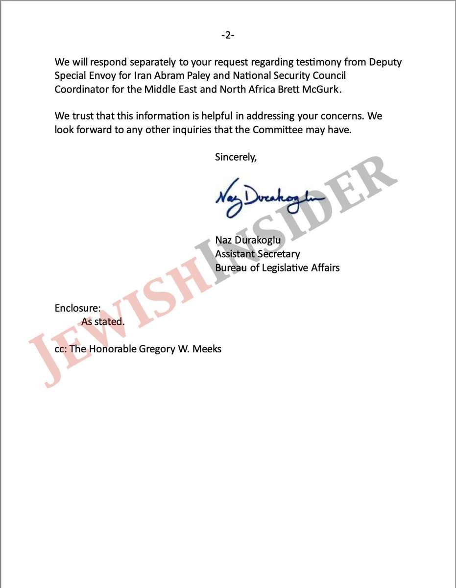 ArshiaSajedi's tweet photo. I would  like to know more about @NazDurakoglu past positions, Assistant Secretary, Bureau of Legislative Affairs, Because of Giving Such a Poor Response  (attached Letter) to @RepMcCaul’s Letter Regarding  @USEnvoyIran.

🚨This is a Significant National Security Concern Under Investigation Which Requires Immediate and Transparent Response! 🚨

Perhaps Congressman McCaul Might Need to Subpoena The Head of  Secretary Of State Department, @SecBlinken for More Straightforward Response! 
@HouseDemocrats @HouseGOP @SenateDems @SenateGOP 
#SubponeaMalley