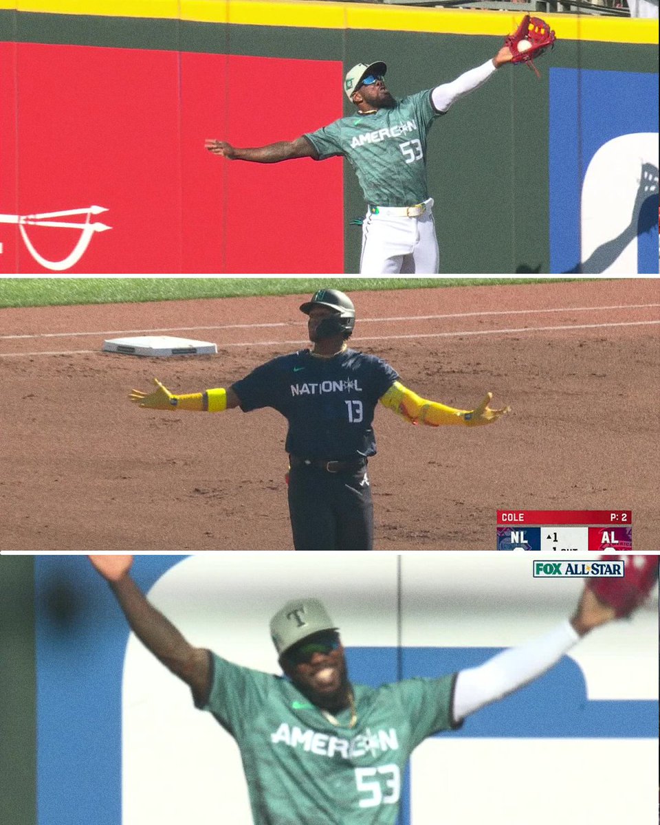 espn's tweet image. Adolis García with an #AllStarGame grab right off the bat 👏