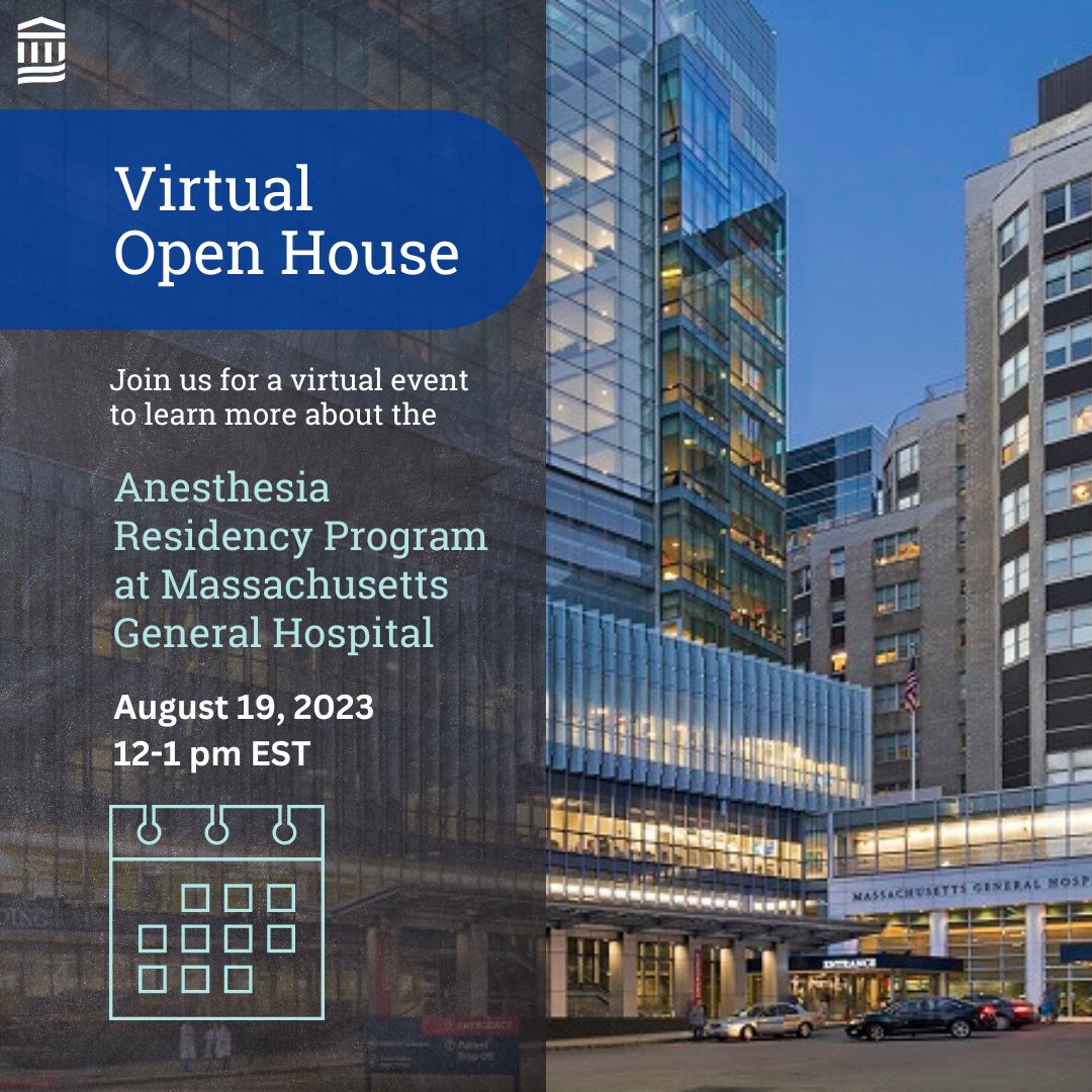 🗣️ Calling all students preparing for #Match2024:

On 8/19, come ready to learn about the #MGHanesthesia Residency Program and ask a panel of clinician-educators, current residents, and resident alumni all of your 🔥 questions!

RSVP today: spklr.io/6013lzOZ

#MedTwitter