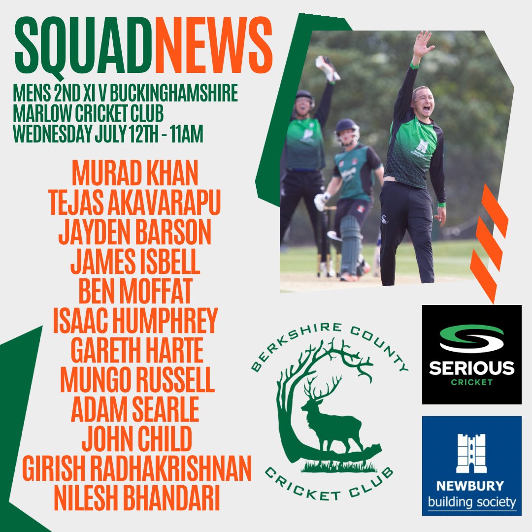Berkshire Cricket (@berkscricket) on Twitter photo ⬇️🏏🟢The Mens 2nd XI are back in action tomorrow as we take on <a href="/BucksCricket/">Bucks Cricket</a> at <a href="/MarlowCC/">Marlow Cricket Club</a> tomorrow ⬇️🏏🟢
#Berkshire2023 ⬇️🏏🟢The Mens 2nd XI are back in action tomorrow as we take on <a href="/BucksCricket/">Bucks Cricket</a> at <a href="/MarlowCC/">Marlow Cricket Club</a> tomorrow ⬇️🏏🟢
#Berkshire2023