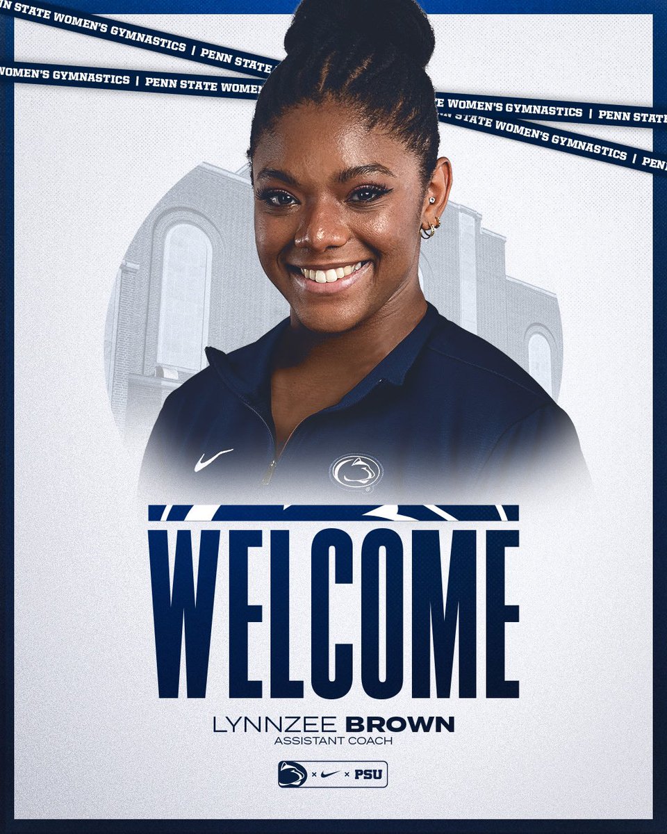 PennStateWGYM's tweet photo. Thrilled to welcome Lynnzee Brown to our staff💙🤍

- 10x Postseason All-American
- 2021 and 2023 AAI Award Finalist
- Newest member of the Penn State women’s gymnastics coaching staff‼️

#WeAre https://t.co/UfQoyIaEOq