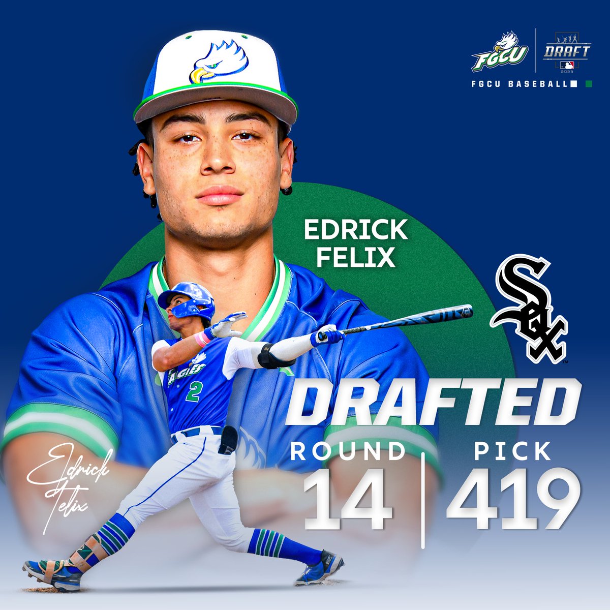 FGCU_Baseball's tweet photo. ๐ง๐ต๐ฟ๐ฒ๐ฒ ๐ถ๐ ๐ฎ ๐ฐ๐ฟ๐ผ๐๐ฑ
The @whitesox take @ASUN Player of the Year, Edrick Felix ๐
#WeKnow #WingsUp #DingerCity https://t.co/V1mW2vWEmr