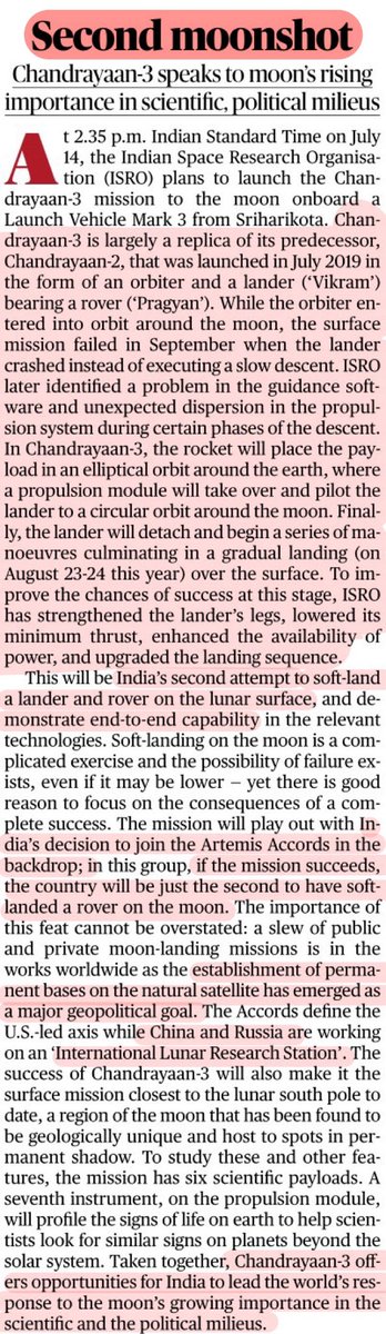 UpscaleIAS's tweet photo. Some important articles on Chandrayaan- 3. 
There is NO alternative to newspaper reading. Join our programmes here for daily highlighted articles. https://t.co/nI0g1OfjQn #upsc #ias #upscmeme #ips #prelims #csat #Chandrayaan3 #ISRO https://t.co/ELMnbTzHSg