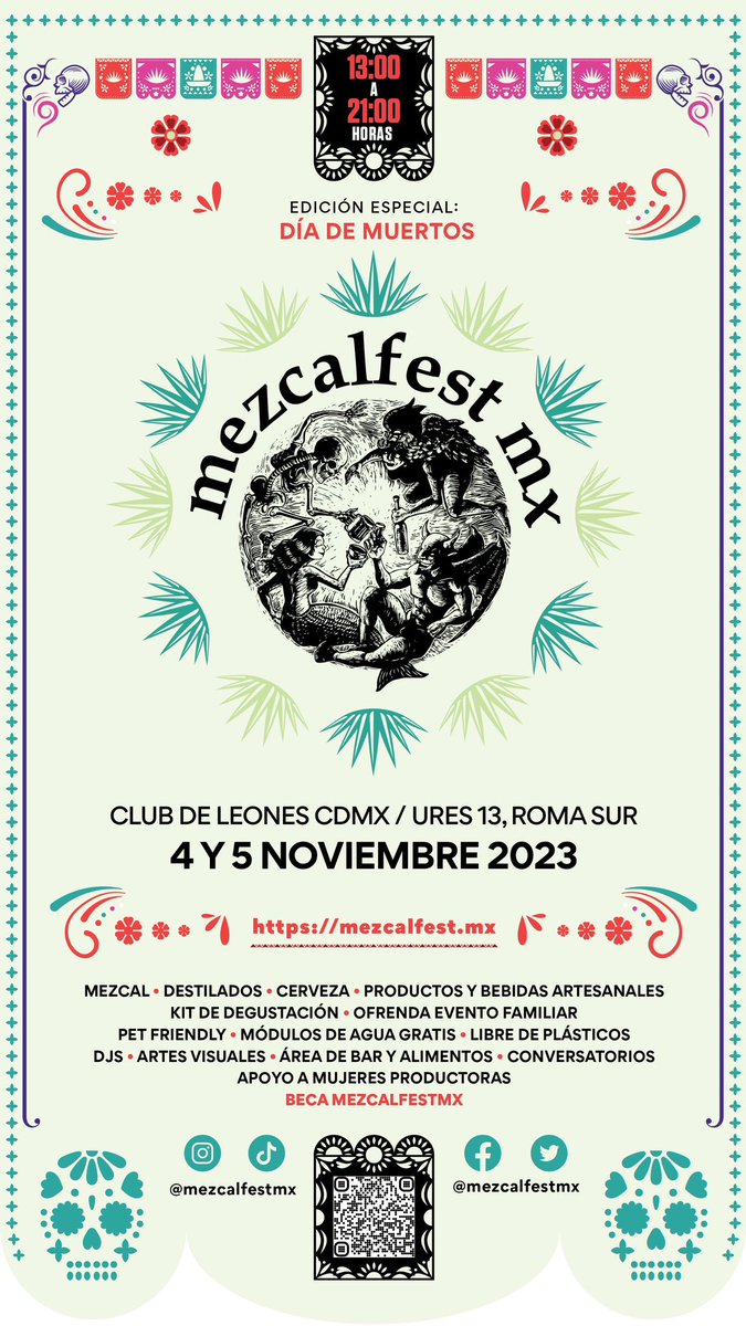 MEZCALFEST.MX
4 y 5 de Noviembre 2023. 
Edición especial:
Día de muertos…

Mezcal, destilados, productos y bebidas artesanales.

$50 incluye kit de degustación 

Contáctanos.
mezcalfest.mx
contacto@mezcalfest.mx 
mezcalfestcdmx@gmail.com
5518144093 solo whats
