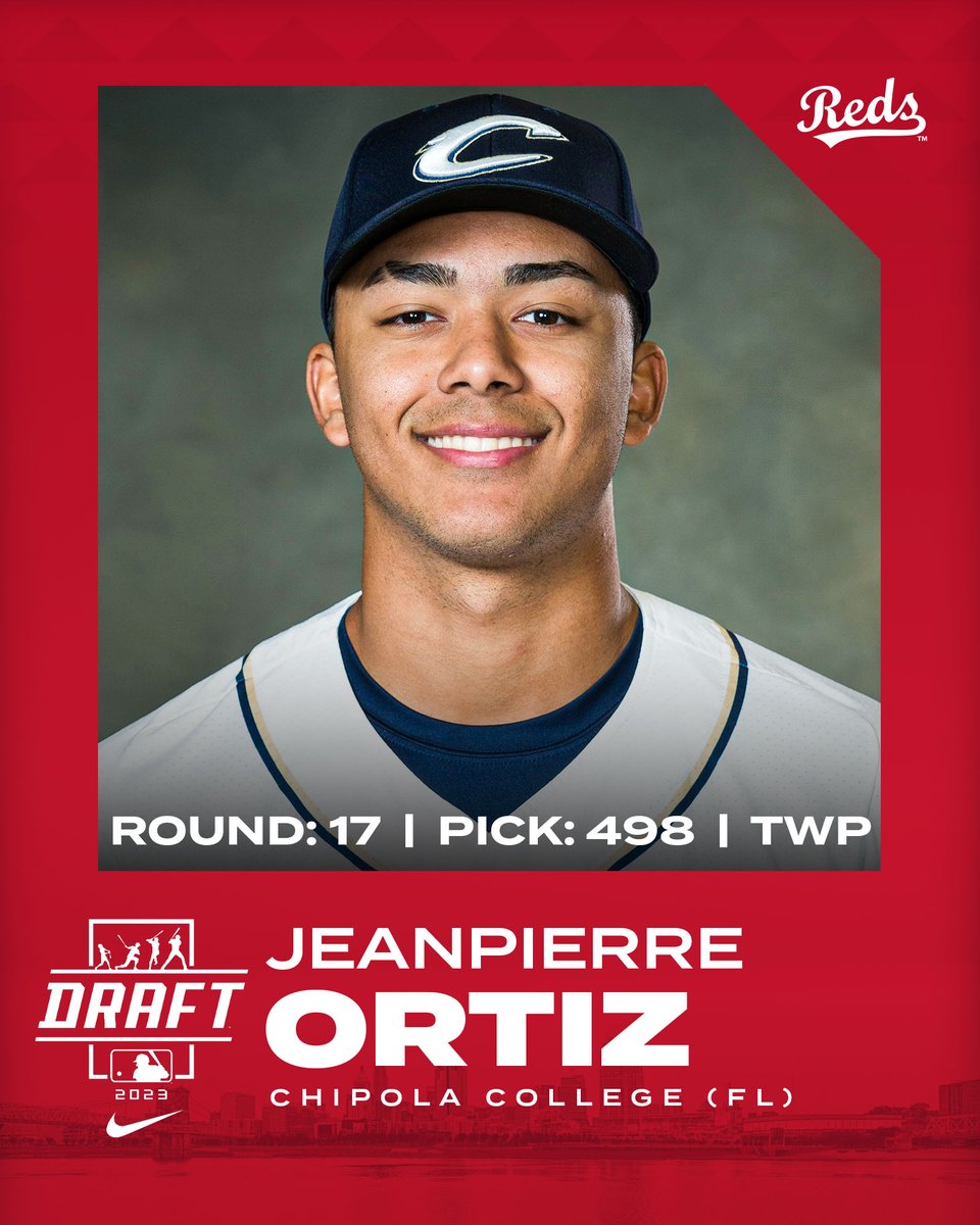 With the 498th pick in the 2023 #MLBDraft, the Cincinnati Reds select two-way player JeanPierre Ortiz from Chipola College (FL). Welcome to Reds Country, JeanPierre❗️