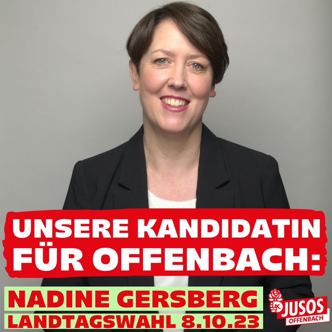 JusosOF's tweet photo. Unsere Kandidatin für #Offenbach: Nadine Gersberg! #ltwhe23 #Landtagswahl #Hessen https://t.co/nMGN0RGwOM https://t.co/Ebur5O8Qul