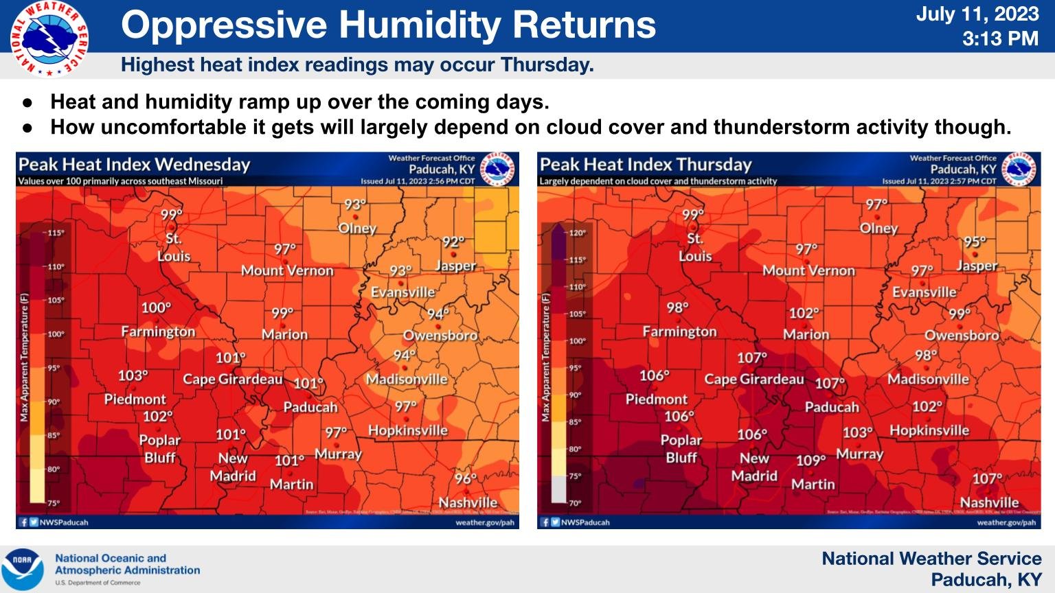 NWS Paducah, KY on Twitter "Hot and humid conditions return over the